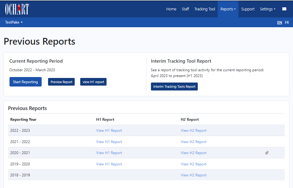 reports page in main navigation