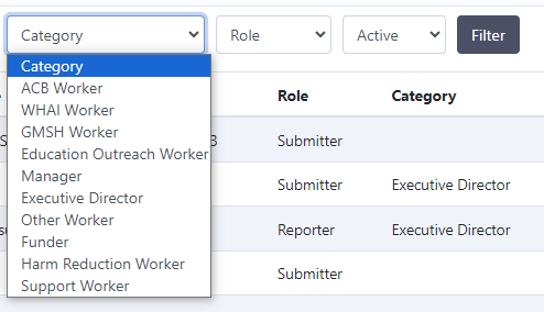 staff category dropdown filter screenshot