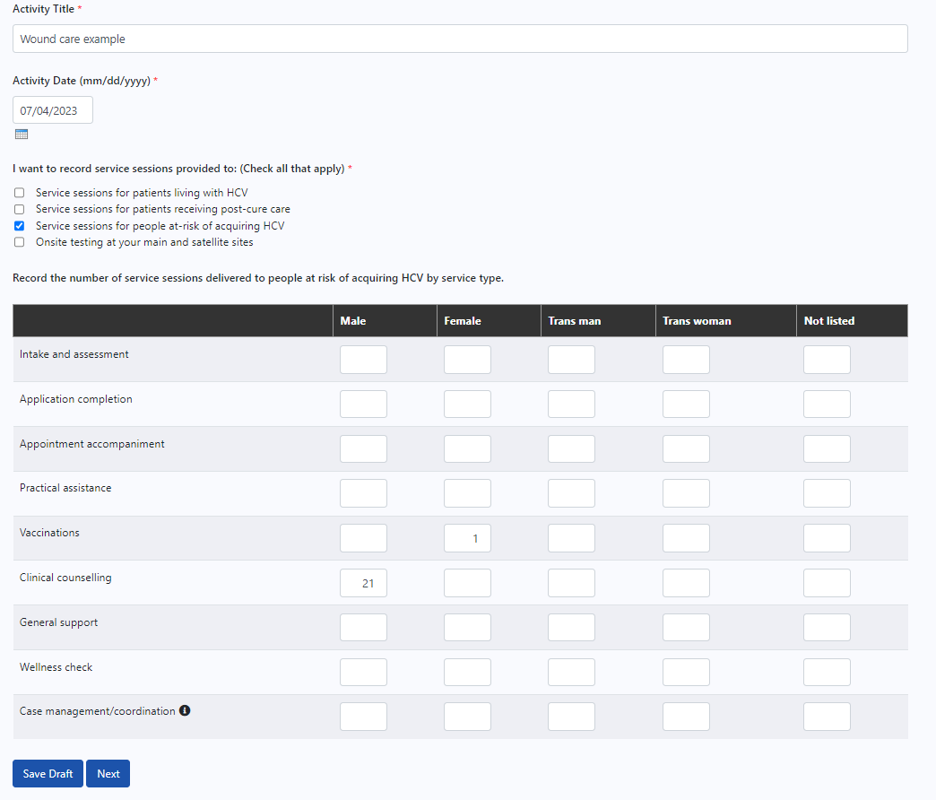 edit a tracking tool entry example