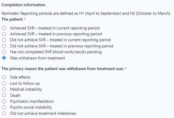 reason for withdrawal from treatment