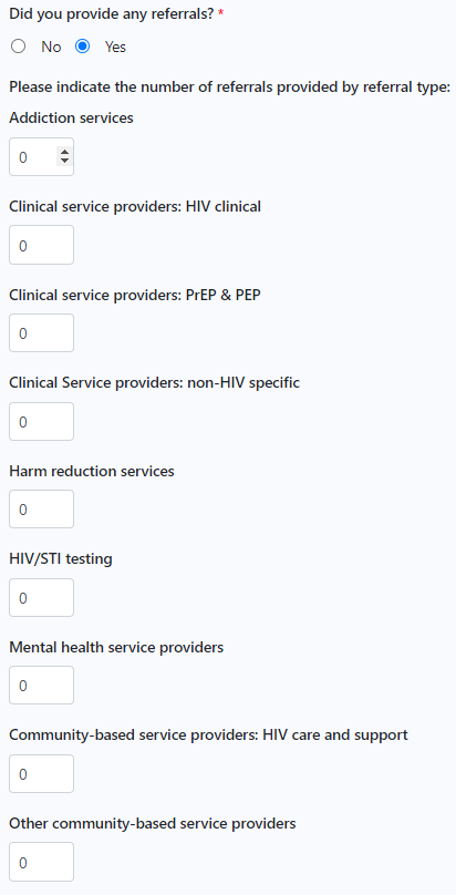 screenshot of referrals provided